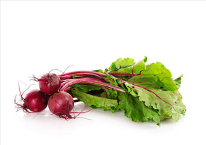 bunch of red beetroot with leaves